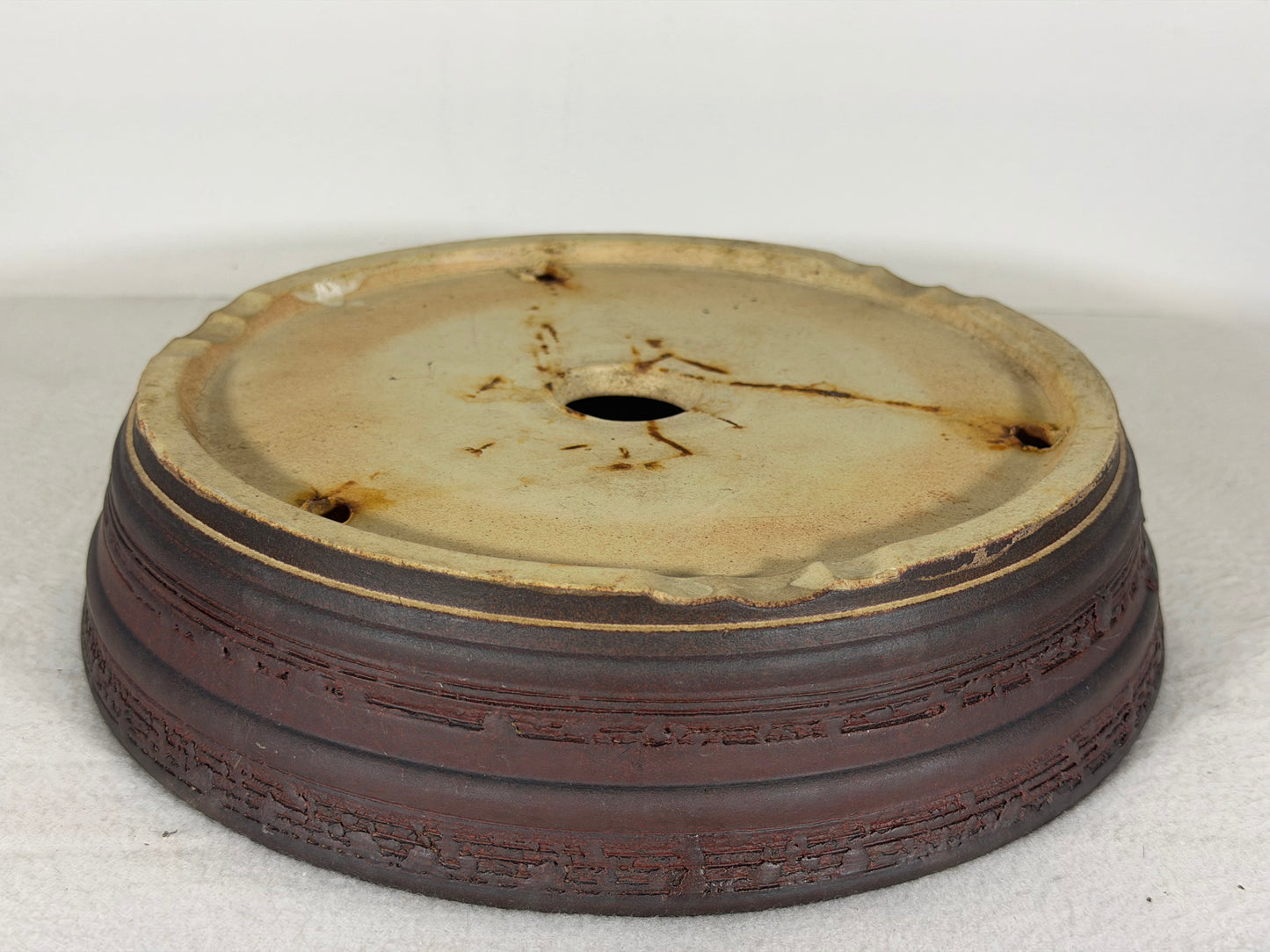 Preowned Japanese Tokoname Unglazed Round Bonsai Pot - 9.25” By 2.25”