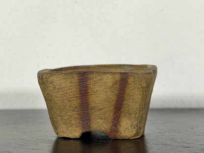Preowned Japanese Tokoname Unglazed Square Bonsai Pot With Stamp - 2” By 1 1/8”
