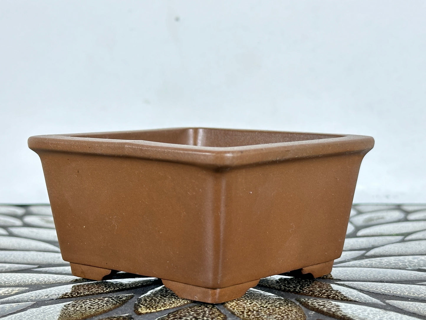 Preowned Japanese Tokoname Unglazed Square Bonsai Pot Buzan - 3.75” By 2”