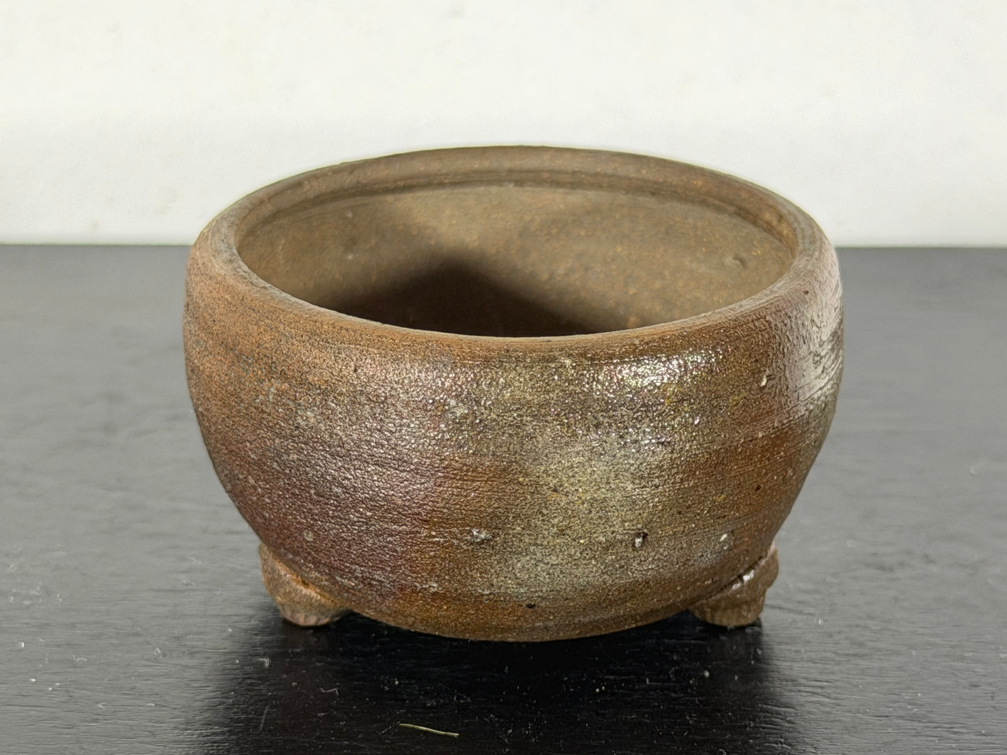 Preowned Japanese Tokoname Unglazed Round Bonsai Pot With Stamp - 2” By 1 1/8”