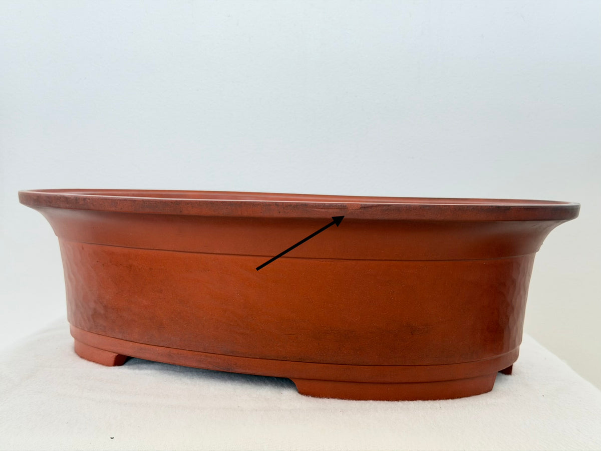 Preowned Japanese Tokoname Oval Bonsai Pot Has Stamps - 16.5” x 12.75” x 4.75”