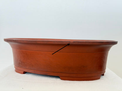 Preowned Japanese Tokoname Oval Bonsai Pot Has Stamps - 16.5” x 12.75” x 4.75”