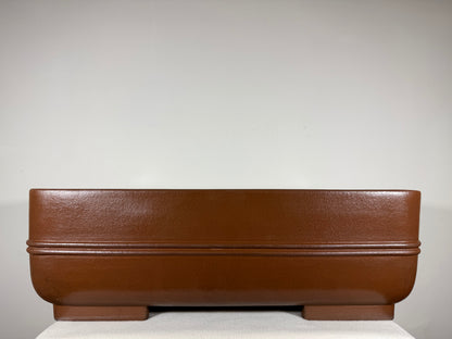 Preowned Japanese Tokoname Unglazed Rectangular Bonsai Pot Syouzan - 19.75” x 15.25” x 6.5”
