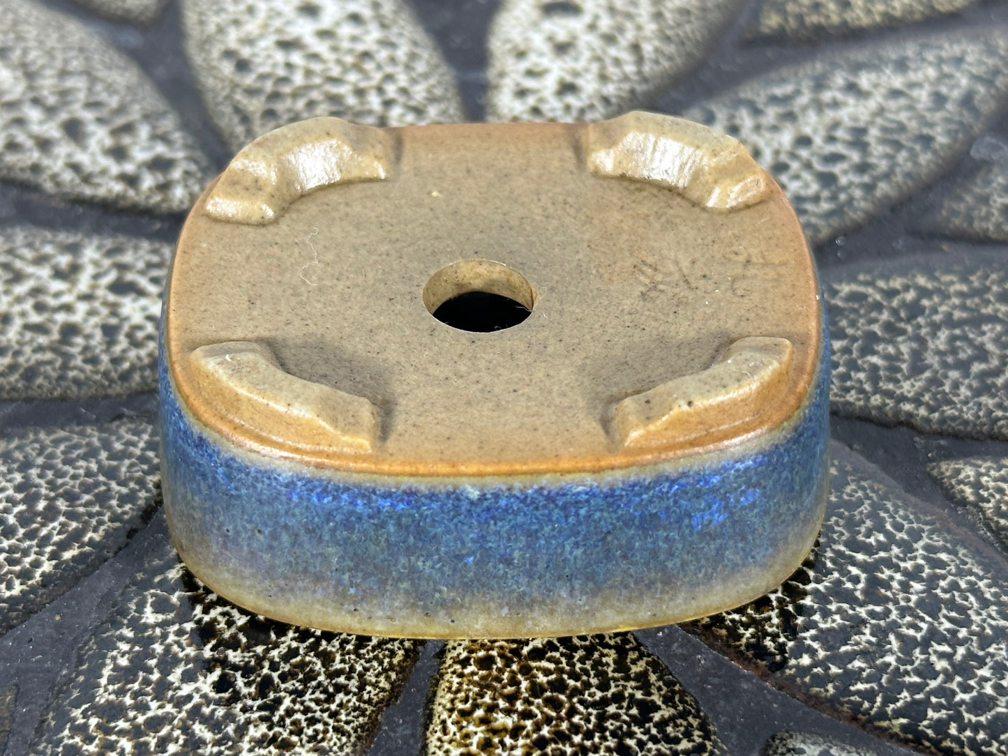 Preowned Japanese Tokoname Glazed Rectangular Bonsai Pot with Stamp - 2” By 1 5/8”