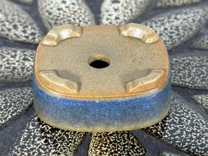 Preowned Japanese Tokoname Glazed Rectangular Bonsai Pot with Stamp - 2” By 1 5/8”