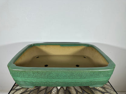 Preowned Japanese Tokoname Glazed Rectangular Bonsai Pot Yamafusa - 16.75” By 12.5”
