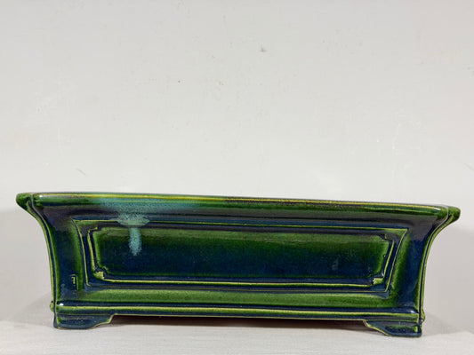 New Japanese Tokoname Glazed Rectangular Bonsai Pot Mazan Terahata - 14.75” By 12.75”