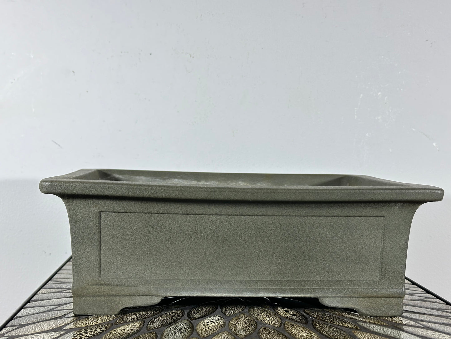 Preowned Vintage Japanese Tokoname Unglazed Rectangular Bonsai Pot Yamakou - 13 3/8” By 10.25”