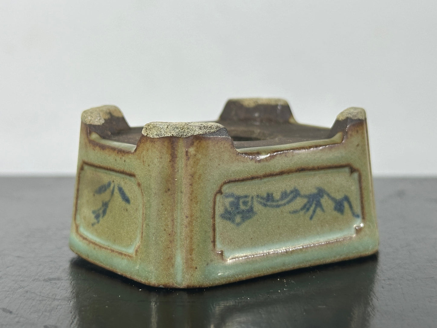Preowned Japanese Tokoname Rectangular Bonsai Pot Tosui - 2.25” By 1.75”