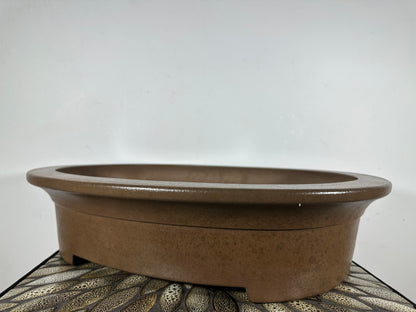 Preowned Japanese Tokoname Unglazed Oval Bonsai Pot Keizan - 19.5” By 15.5”