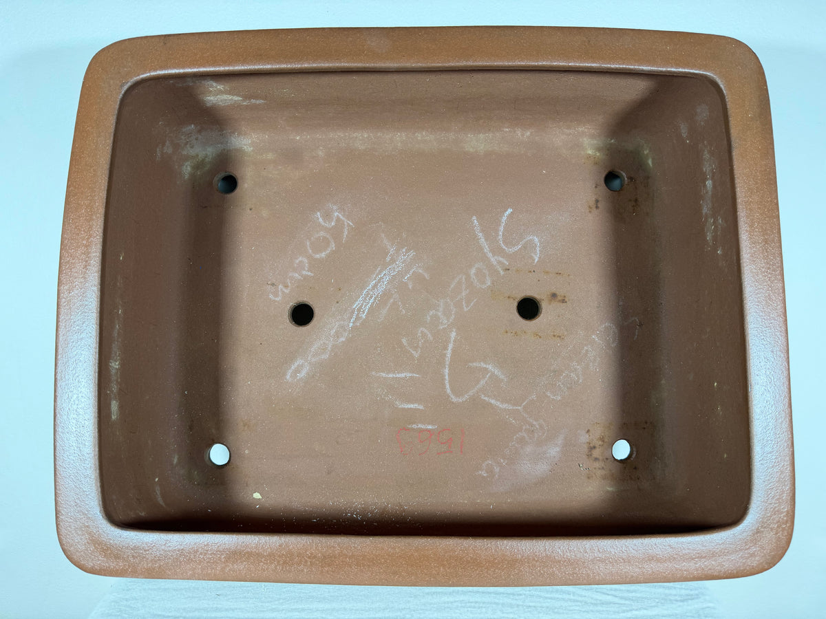 Preowned Japanese Tokoname Unglazed Rectangular Bonsai Pot Syouzan - 19.75” x 15.25” x 6.5”