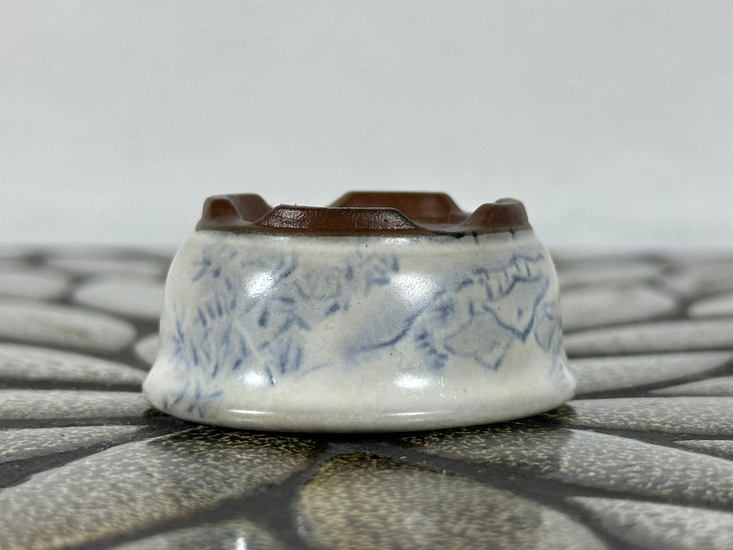 Preowned Japanese Tokoname Glazed Oval Bonsai Pot with Stamp - 2” By 1.75”