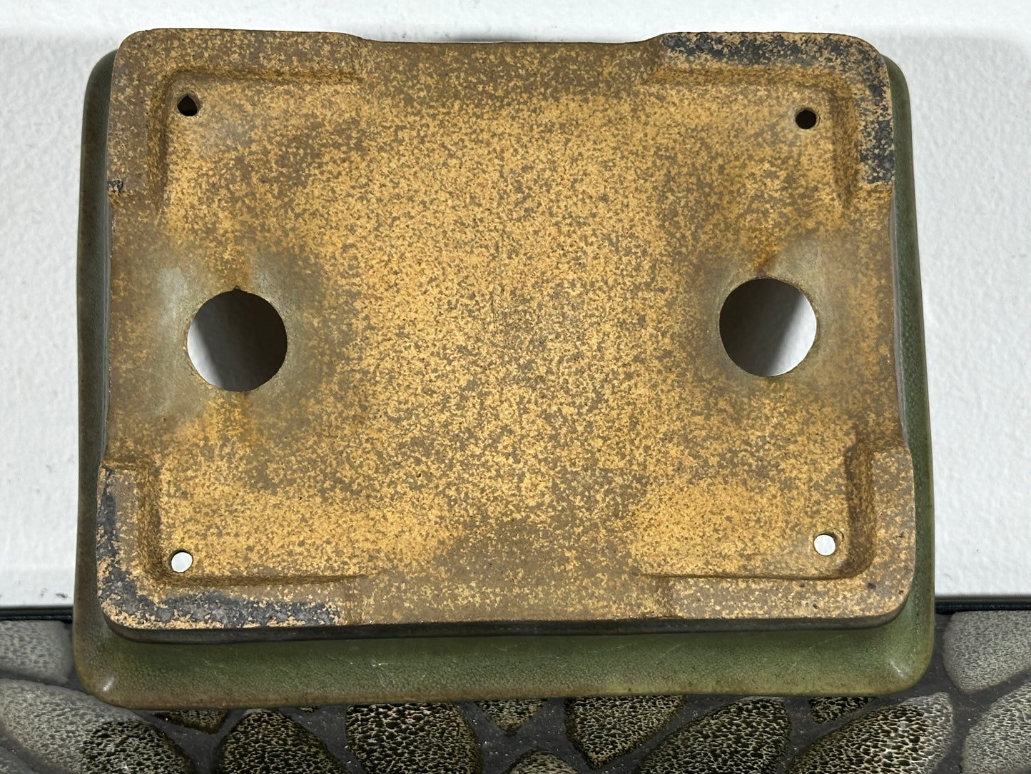 Preowned Japanese Tokoname Glazed Rectangular Bonsai Pot Hatutori with patina - 6.25” By 5”