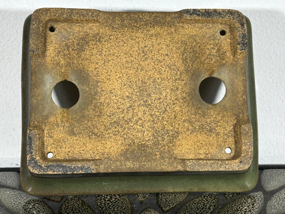Preowned Japanese Tokoname Glazed Rectangular Bonsai Pot Hatutori with patina - 6.25” By 5”