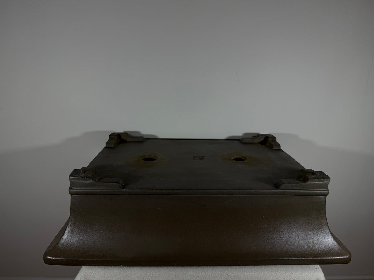 Preowned Japanese Tokoname Unglazed Rectangular Bonsai Pot Gyouzan Nakano - 22” x 16.5” x 6”