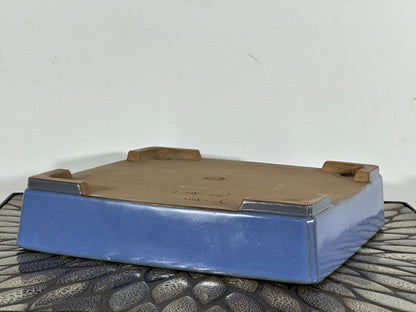 Preowned Japanese Tokoname Glazed Shallow Square Bonsai Pot Yamafusa - 9.75” By 2.25”