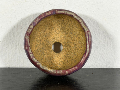 Preowned Japanese Tokoname Glazed Round Bonsai Pot With Stamp - 1.75” By 7/8”