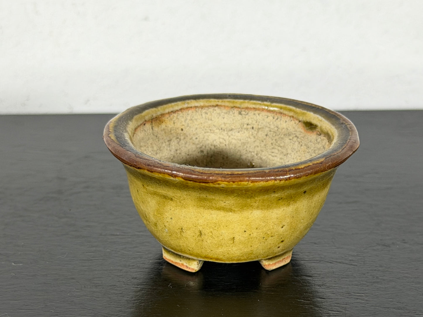 Preowned Vintage Japanese Tokoname Glazed Oval Bonsai Pot Mutou - 2” By 1.75”