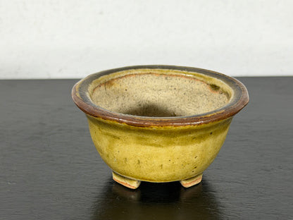 Preowned Vintage Japanese Tokoname Glazed Oval Bonsai Pot Mutou - 2” By 1.75”
