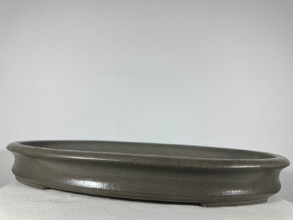 Preowned Japanese Tokoname Unglazed Shallow Oval Bonsai Pot Seizan - 20.5” By 14.5”