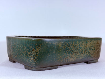 Preowned Japanese Tokoname Glazed Rectangular Bonsai Pot Aiba Koyo - 13” By 10”