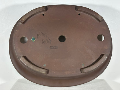 Preowned Japanese Tokoname Unglazed Oval Bonsai Pot Yamaaki - 18” By 14.5”