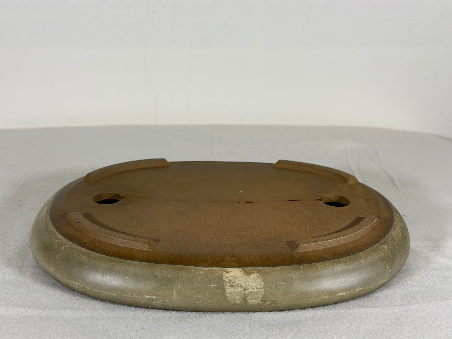 Preowned Japanese Tokoname Glazed Shallow Oval Bonsai Pot - 8.5” By 6.5”