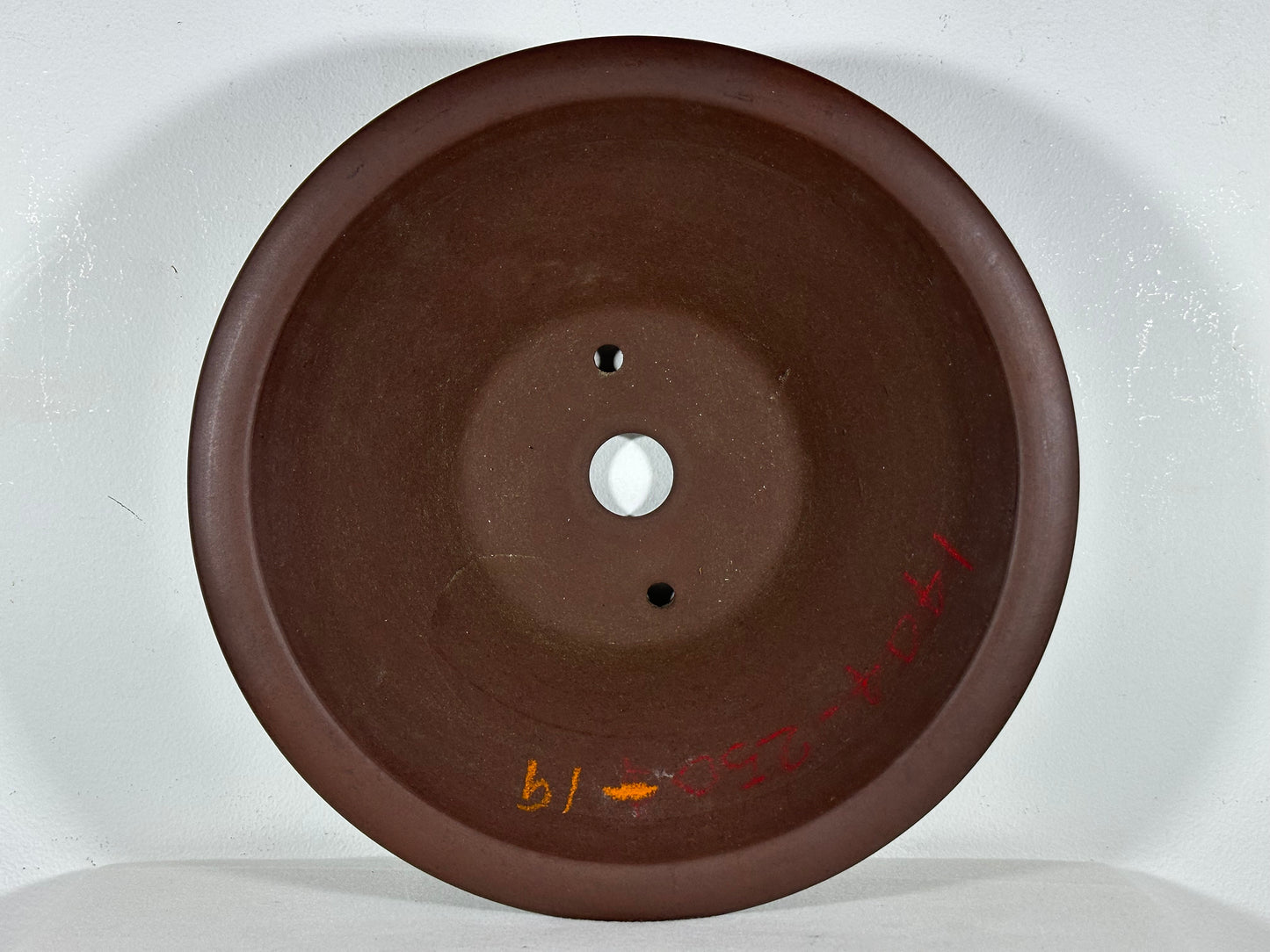 Preowned Japanese Tokoname Unglazed Round Bonsai Pot with Stamp - 12.75” By 3.75”