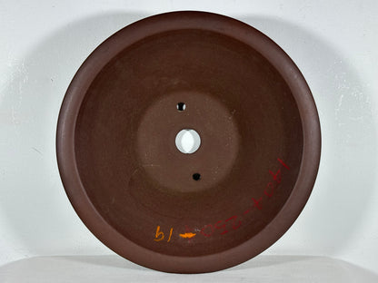 Preowned Japanese Tokoname Unglazed Round Bonsai Pot with Stamp - 12.75” By 3.75”