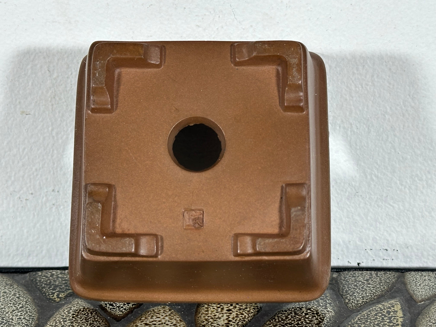 Preowned Japanese Tokoname Unglazed Square Bonsai Pot Buzan - 3.75” By 2”