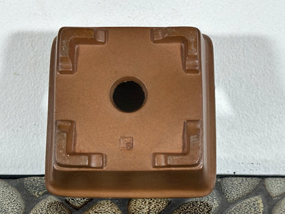 Preowned Japanese Tokoname Unglazed Square Bonsai Pot Buzan - 3.75” By 2”