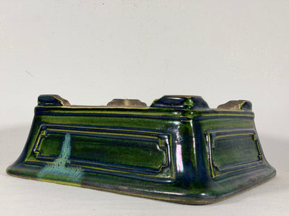 New Japanese Tokoname Glazed Rectangular Bonsai Pot Mazan Terahata - 11” By 10”