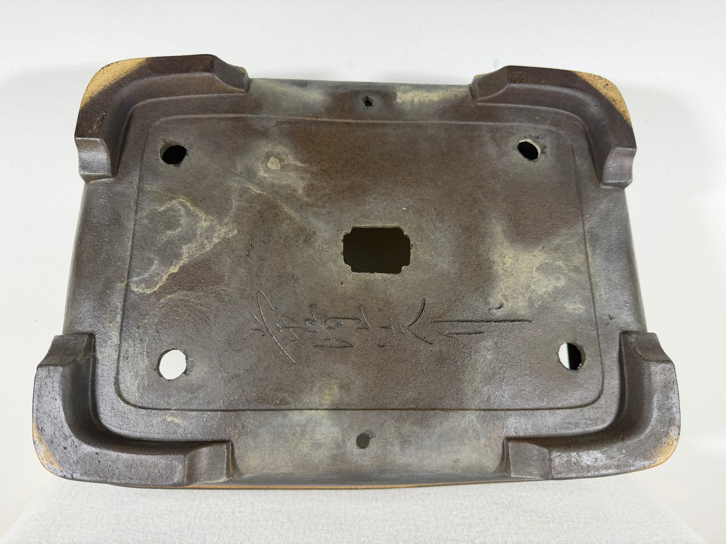 Preowned Japanese Tokoname Unglazed Rectangular Bonsai Pot Yamakou - 15” By 11.25”