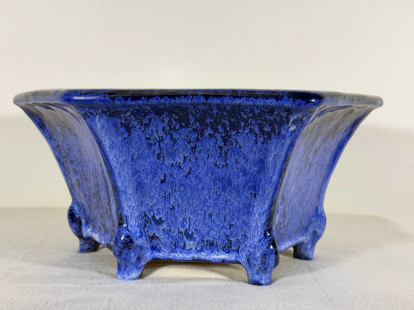 Preowned Japanese Tokoname Glazed Hexagon Shape Bonsai Pot Syuho - 11” By 4.75”