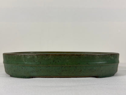 Preowned Japanese Tokoname Glazed Oval Bonsai Pot Yamafusa - 8.5” By 6.75”