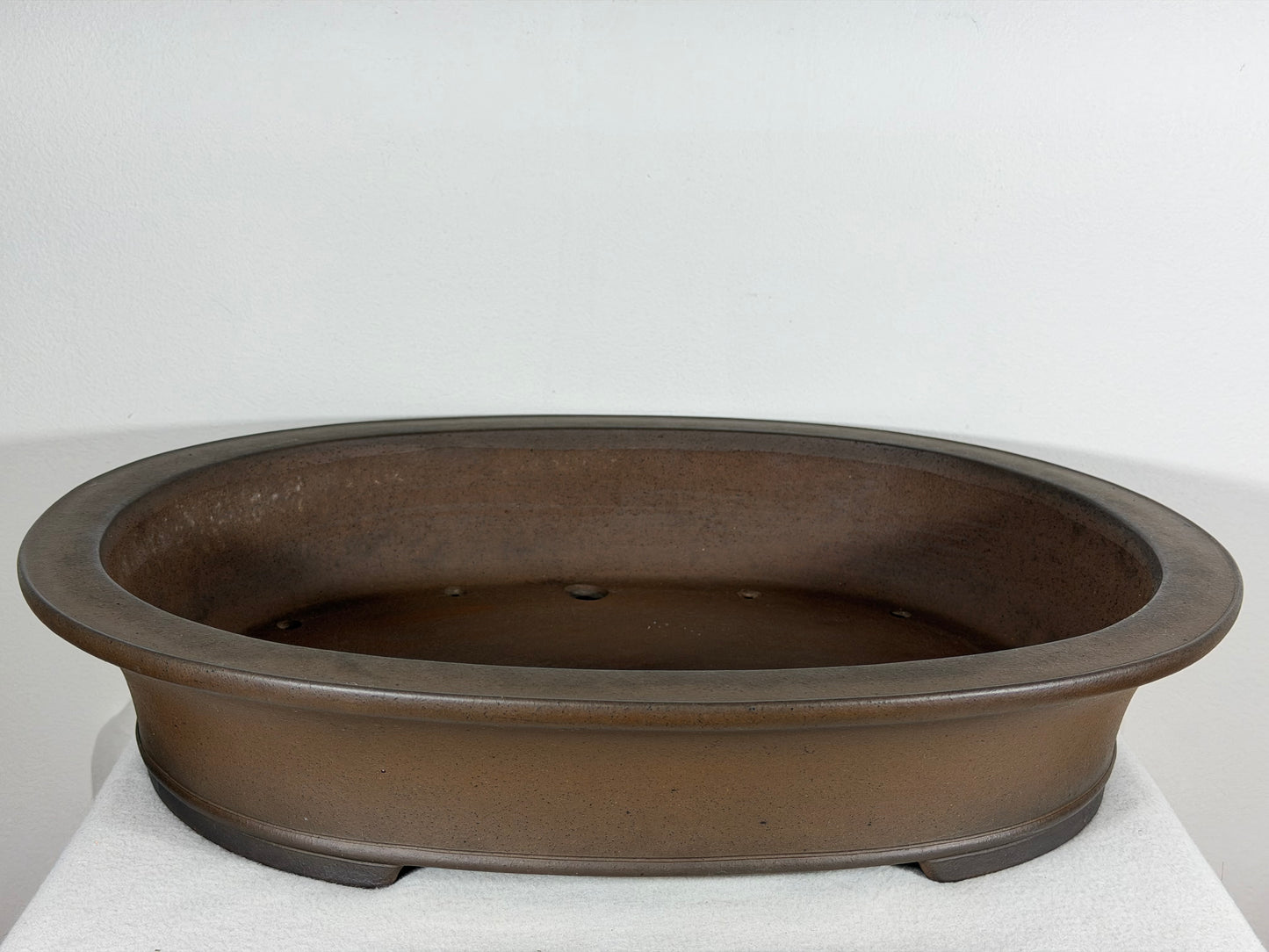 Preowned Japanese Tokoname Unglazed Oval Bonsai Pot Gyouzan Nakano - 19” By 15.5”