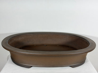 Preowned Japanese Tokoname Unglazed Oval Bonsai Pot Gyouzan Nakano - 19” By 15.5”