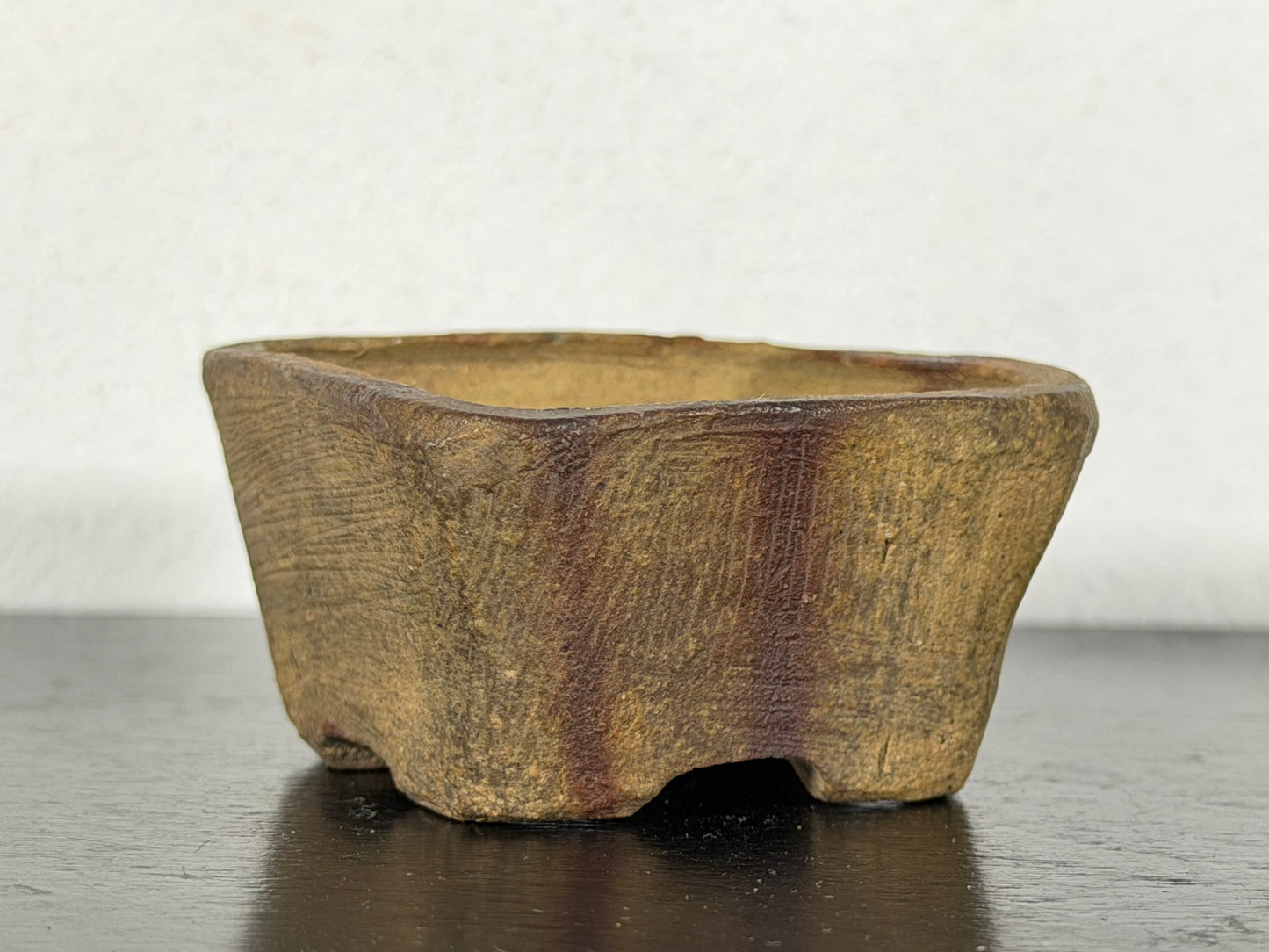 Preowned Japanese Tokoname Unglazed Square Bonsai Pot With Stamp - 2” By 1 1/8”
