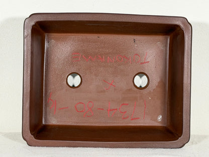 Preowned Japanese Tokoname Unglazed Rectangular Bonsai Pot with Stamp - 7.75” By 6.25”