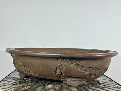 Preowned Japanese Tokoname Unglazed Mokko Style Bonsai Pot Yamaaki - 16.75” By 13 7/8”