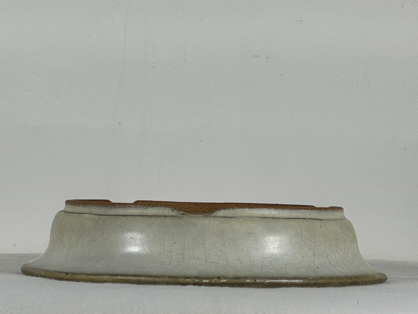 Preowned Japanese Tokoname Glazed Shallow Round Bonsai Pot Mazan - 8” By 1.5”