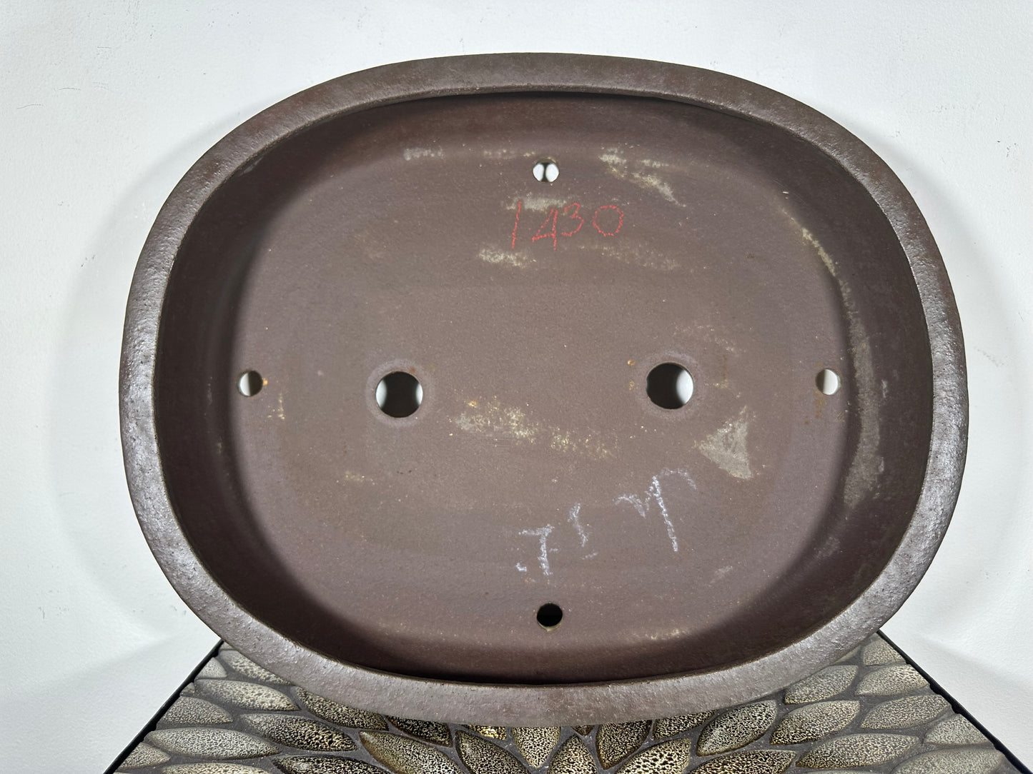 Preowned Japanese Tokoname Unglazed Oval Bonsai Pot Yamaaki - 16.75” By 13.25”