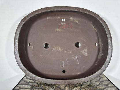 Preowned Japanese Tokoname Unglazed Oval Bonsai Pot Yamaaki - 16.75” By 13.25”