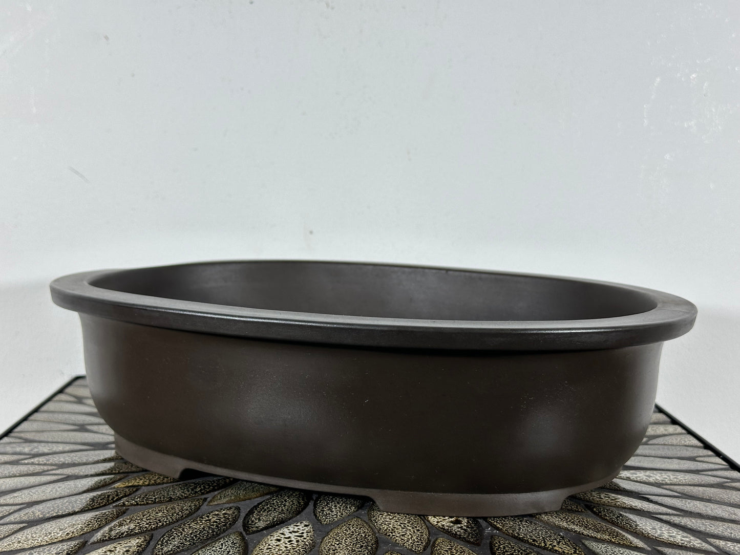 Preowned Japanese Tokoname Unglazed Oval Bonsai Pot Kaiyou - 13.75” By 10 5/8”