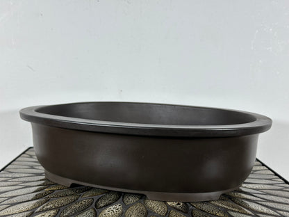 Preowned Japanese Tokoname Unglazed Oval Bonsai Pot Kaiyou - 13.75” By 10 5/8”