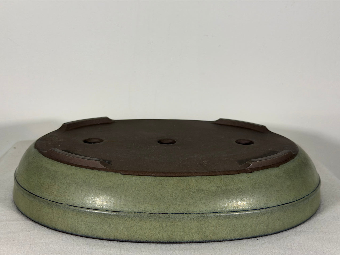 Preowned Japanese Tokoname Glazed Oval Bonsai Pot has Patina - 13” By 10.25”