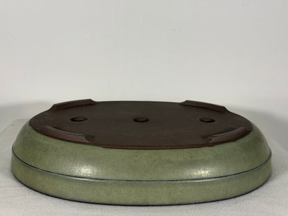 Preowned Japanese Tokoname Glazed Oval Bonsai Pot has Patina - 13” By 10.25”