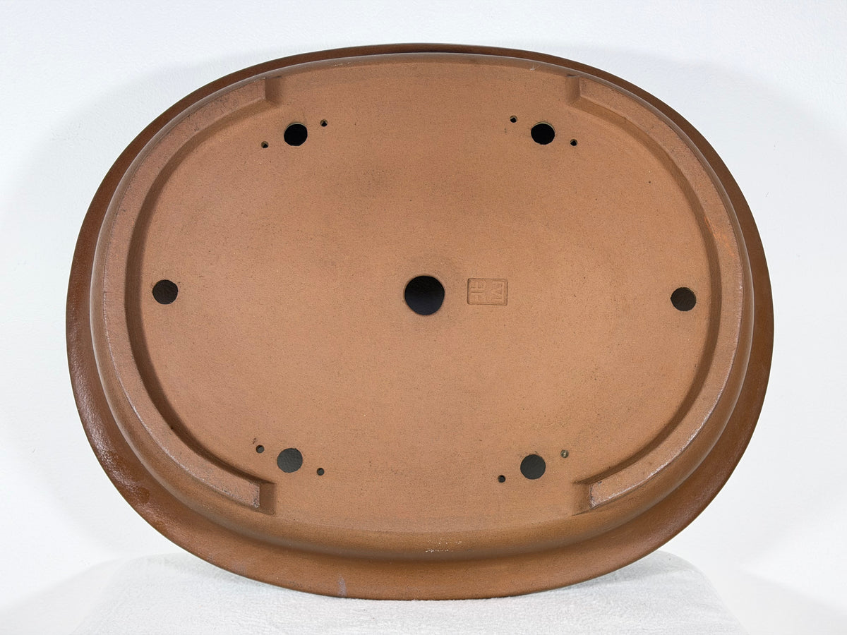 Preowned Japanese Tokoname Unglazed Oval Bonsai Pot Kitayama - 19.75” x 15.75” x 4”