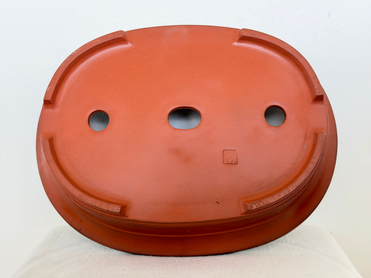 Preowned Japanese Tokoname Oval Bonsai Pot Has Stamps - 16.5” x 12.75” x 4.75”