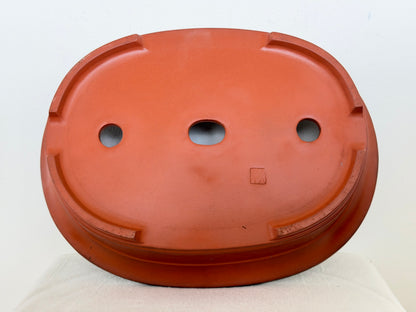 Preowned Japanese Tokoname Oval Bonsai Pot Has Stamps - 16.5” x 12.75” x 4.75”
